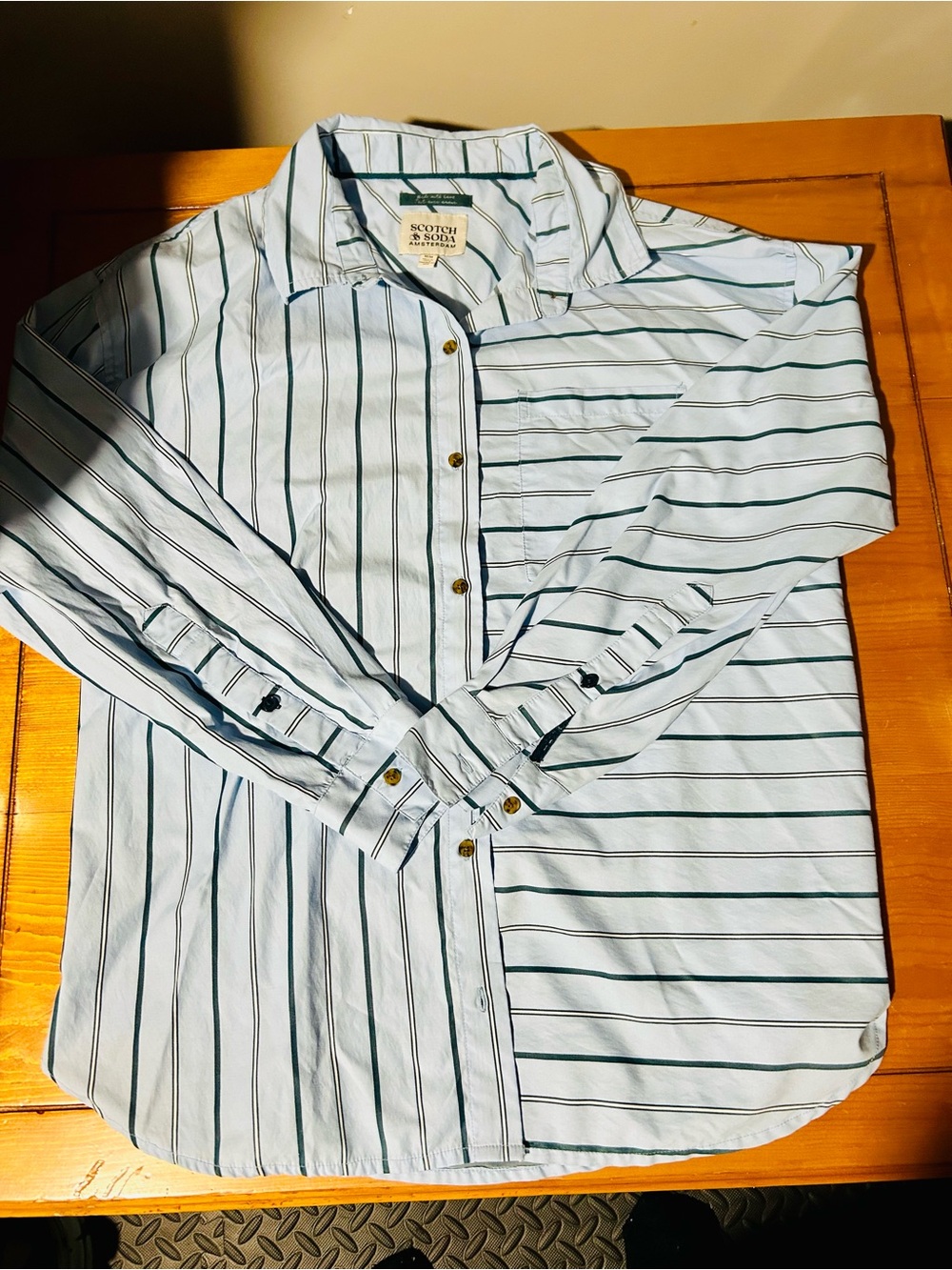(3/$10) Scotch & Soda White Button-Down Shirt with Blue Stripes